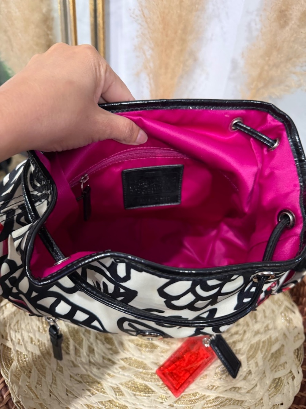 Coach Poppy Daisy Floral Graffiti Leather Trim Sateen Backpack Model F16582 - Picture 9 of 12